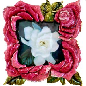 Elegant Jeweled Rose Enamel Picture Frame – Bold, Feminine, and Gift-Ready!